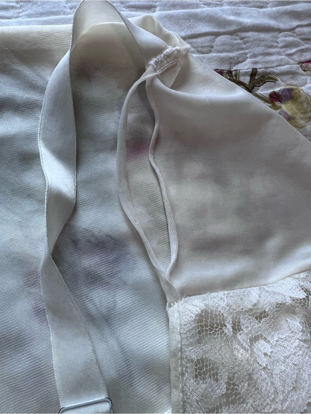 Vintage White Ivory Lace Trim Full Slip Dress Adjustable Straps Unbranded Small - Picture 9 of 10